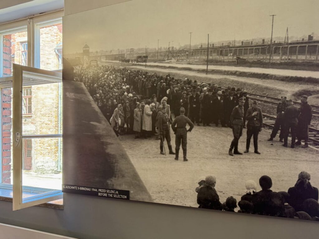 Historisches Foto zeigt Ankunft und bevorstehende Selektion von Deportierten in KZ Auschwitz-Birkenau