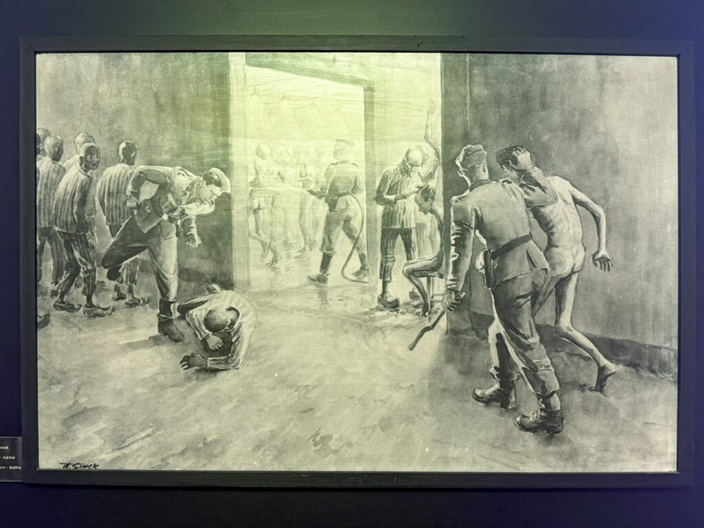 Illustration von Władysław Siwek zeigt Beginn der Qual im Badehaus von