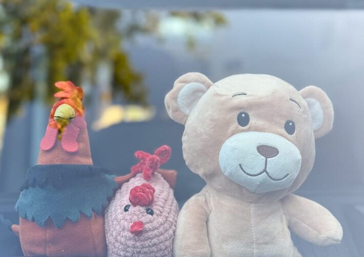 Brunhilde, Huhn ohne Name und Bär Luis reisen im Campervan mit und