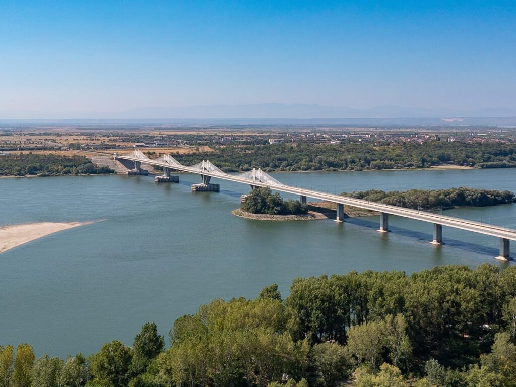 Luftaufnahme Europabrücke Calafat–Vidin über die Donau