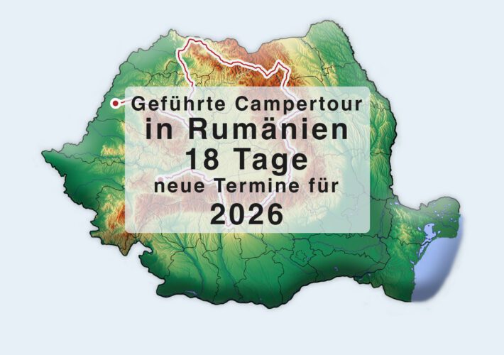 Karte von Rumänien mit eingezeichneter Route der geführten Campertour durch die Karpaten