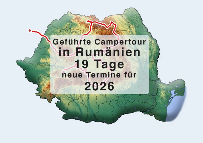Karte von Rumänien mit eingezeichneter Route der geführten Campertour durch die Karpaten