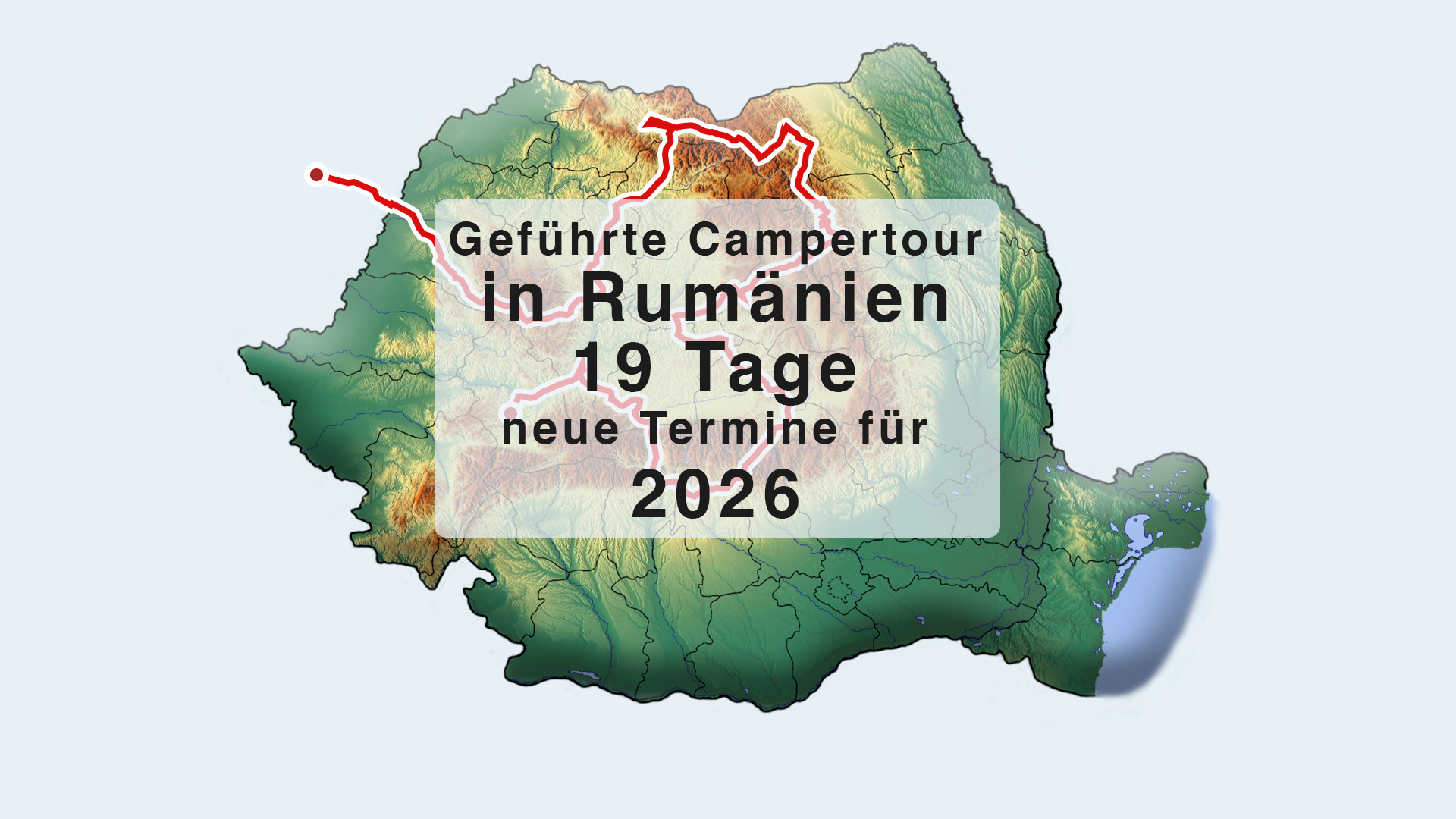 Karte von Rumänien mit eingezeichneter Route der geführten Campertour durch die Karpaten