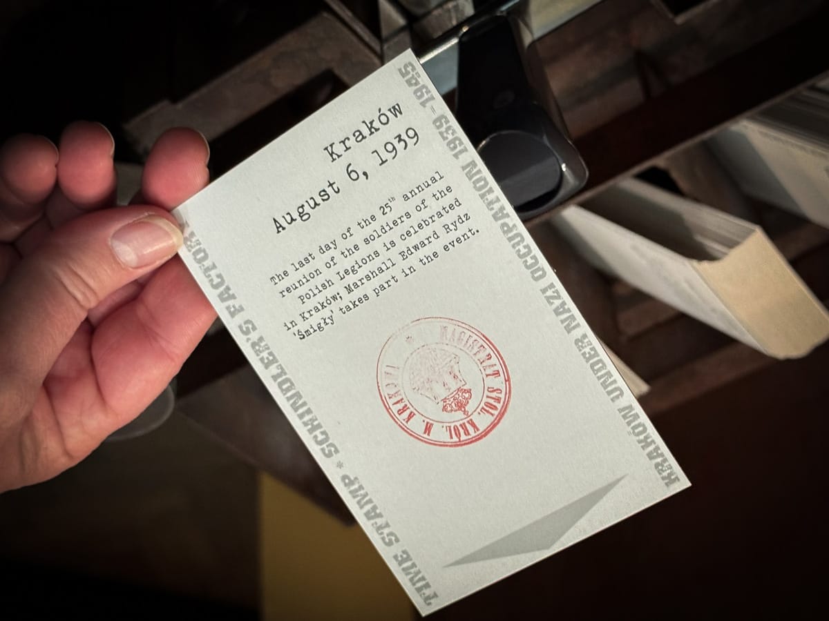 Stempelkarte aus der Ausstellung im Schindler Museum Krakau mit Datum 1939 zum Mitmachen